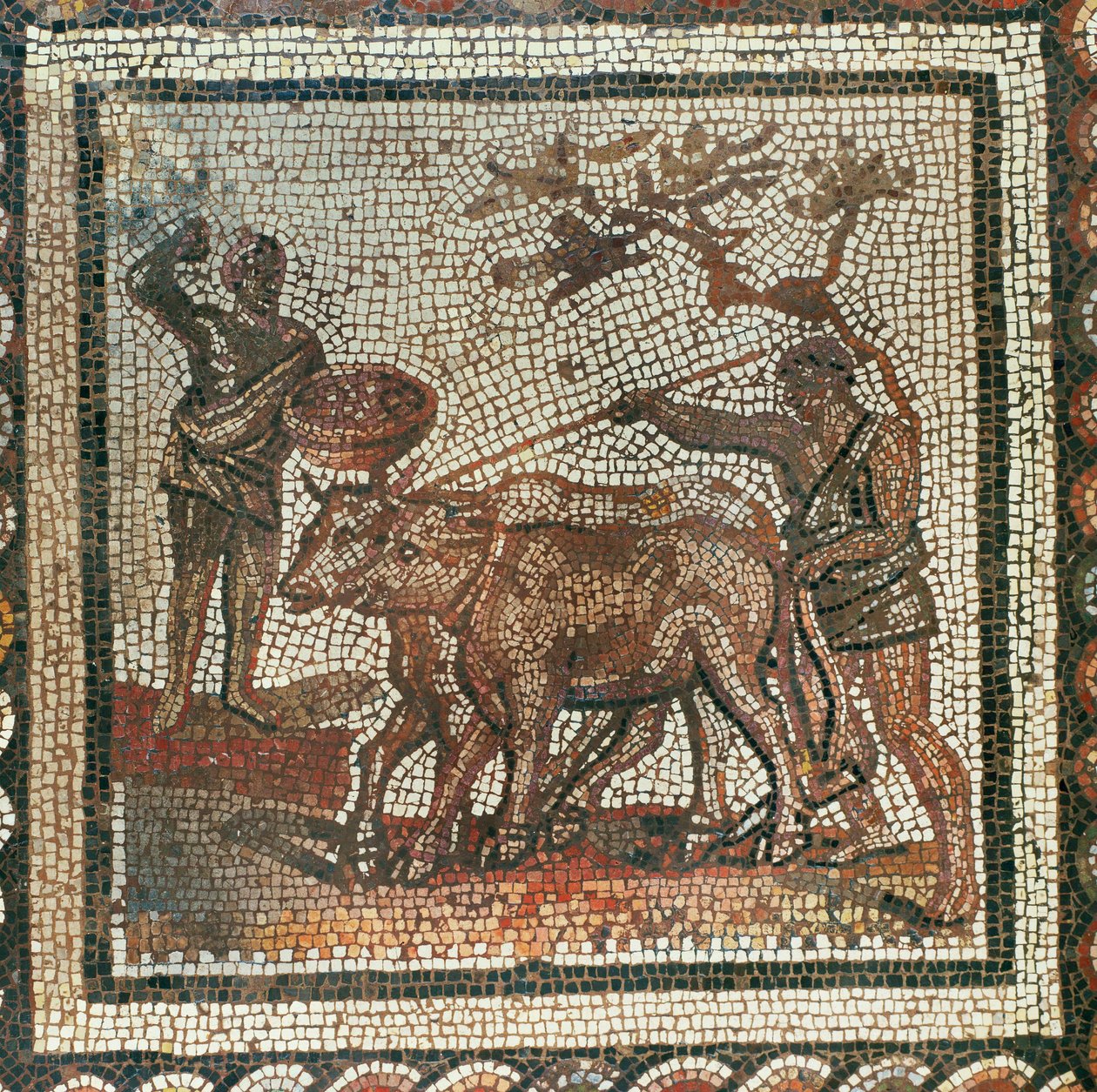 Plöjning och sådd. Mosaik (mosaik) av Roman Roman
