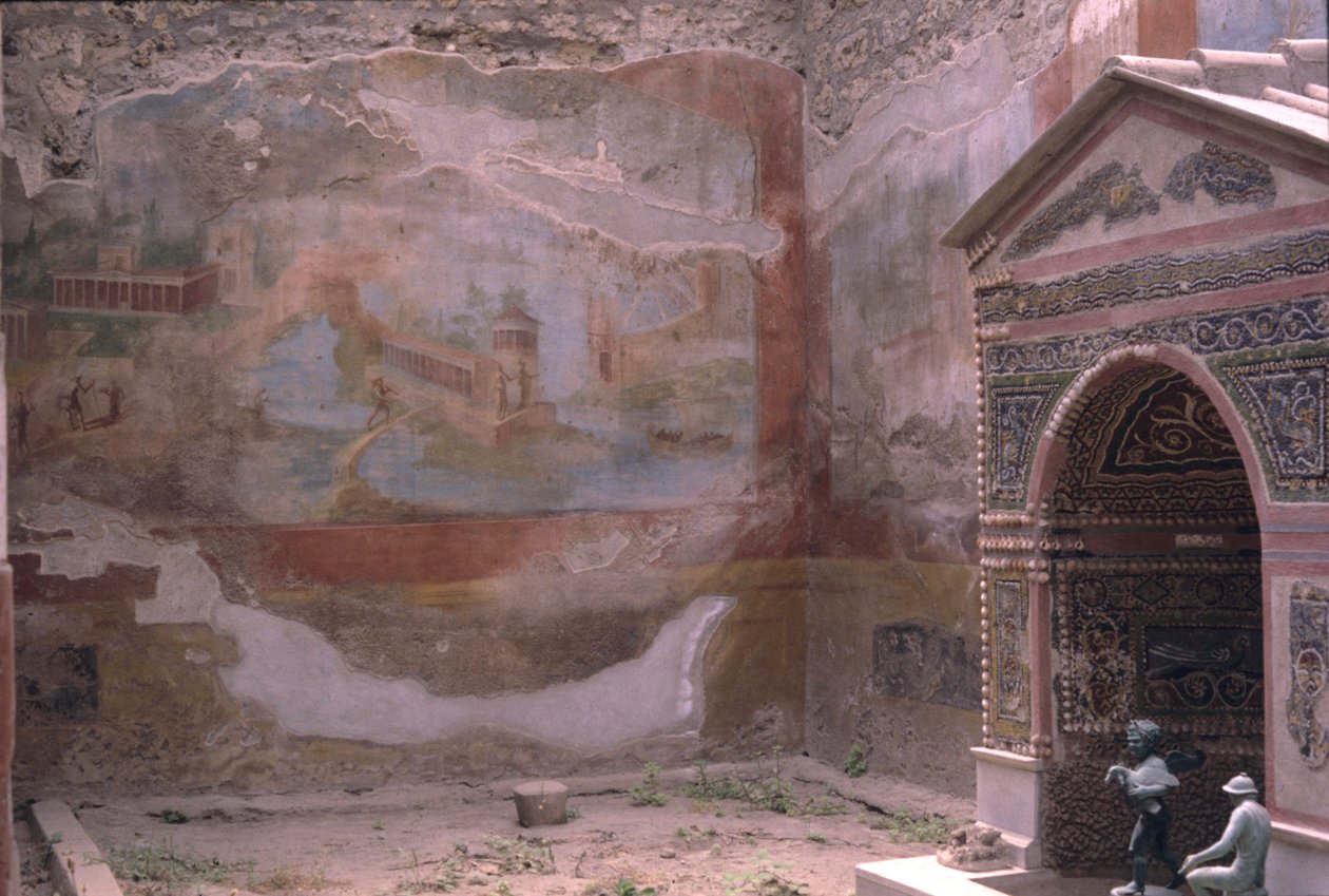 Pompeji, Casa de Diana och amphitrite-fontän och väggmålning, Italien (foto) av Roman Roman