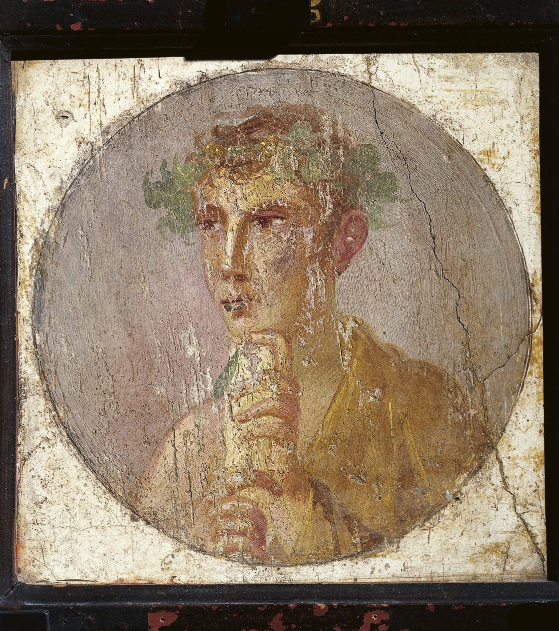 Porträtt av en ung man med en papyrusrulle från Italien, Kampanien, Pompeji, målning på gips, 55-79 e.Kr. av Roman Roman