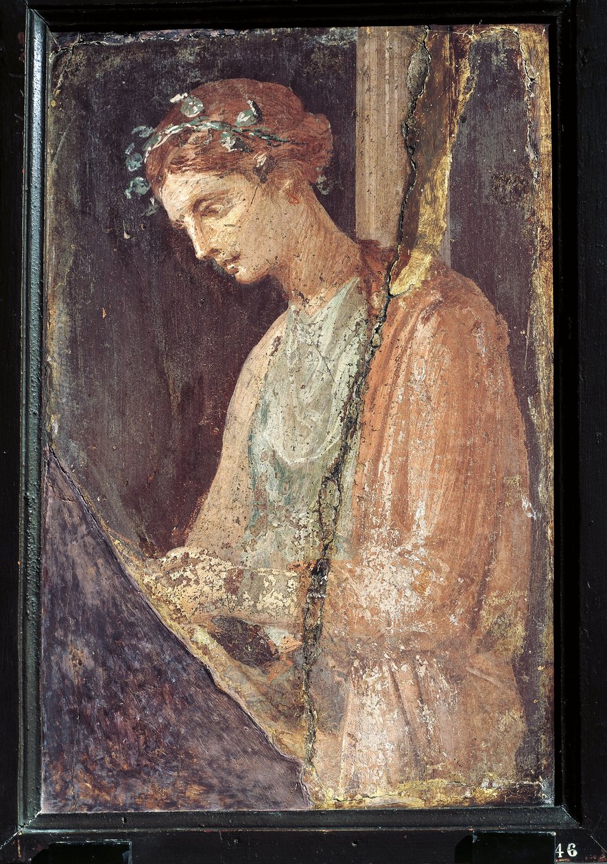 Profilporträtt av en ung kvinna från Italien, Kampanien, Pompeji, målning på gips, 55-79 e.Kr. av Roman Roman