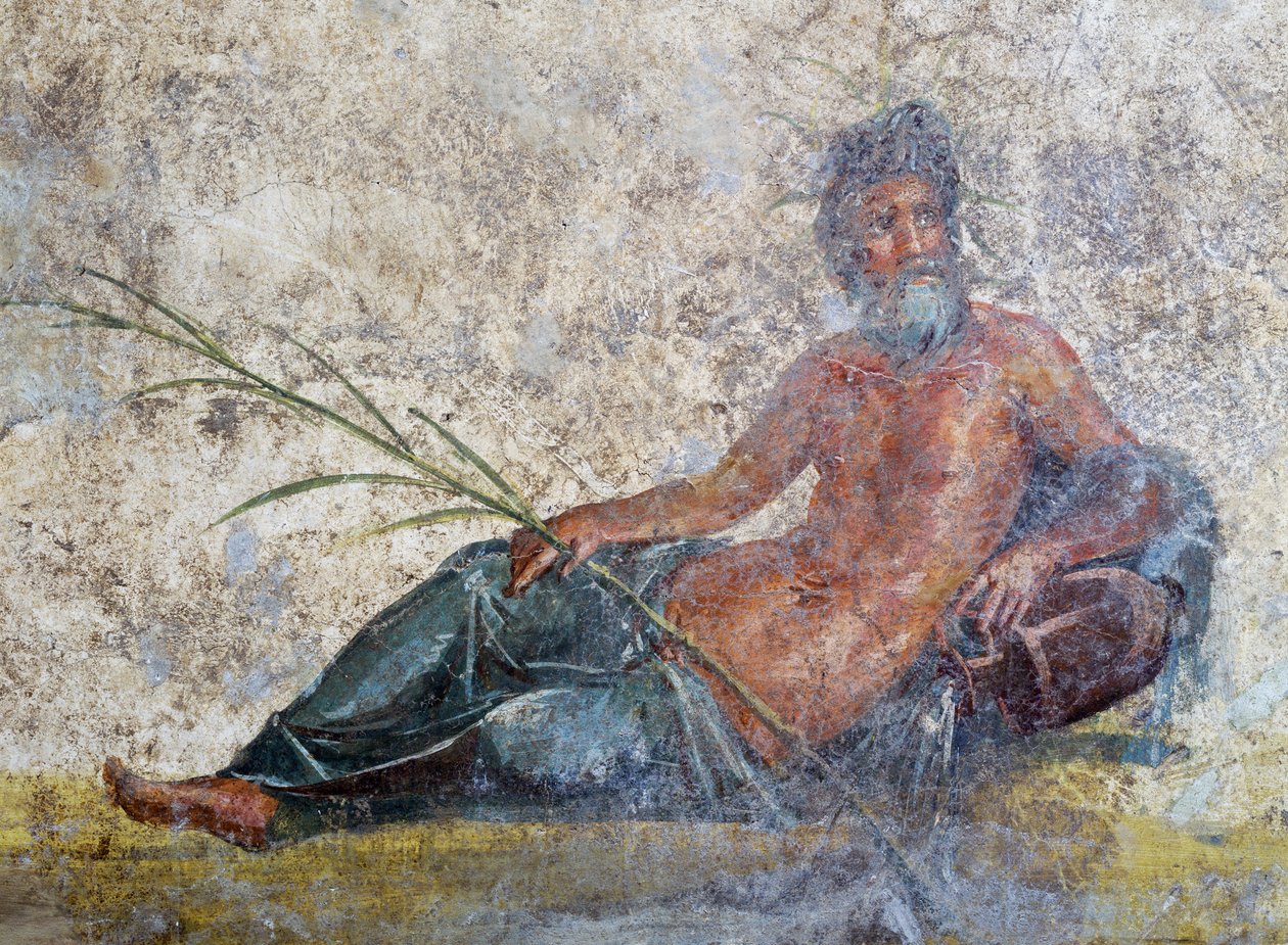 Flodgud, fresk från Pompeji, Kampanien, Italien, Romersk civilisation av Roman Roman