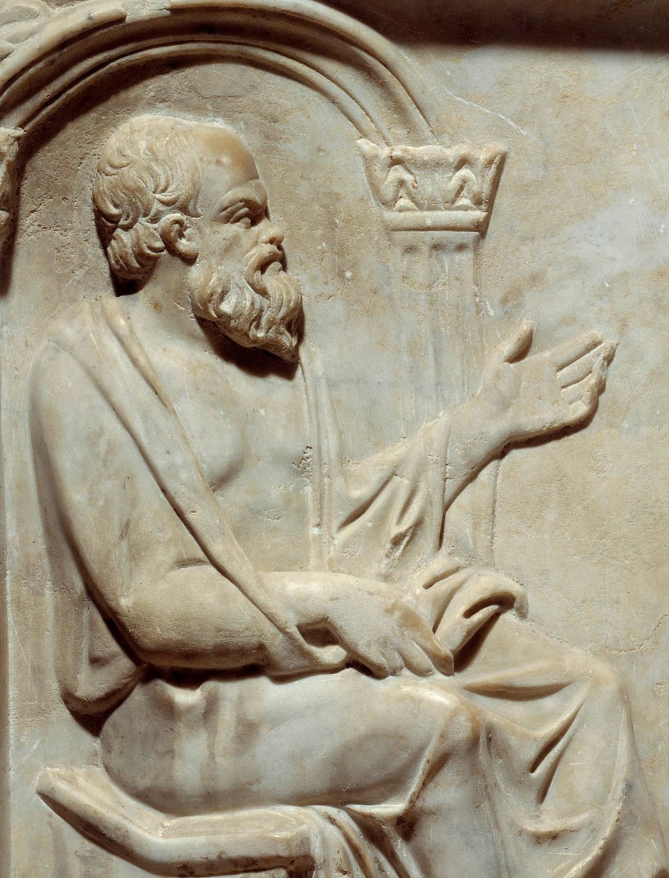 Romerska antikviteter, Musernas sarkofag: Sokrates (469-399 f.Kr.) grekisk filosof med sin musa. Detalj Paris Musee du Louvren. av Roman Roman