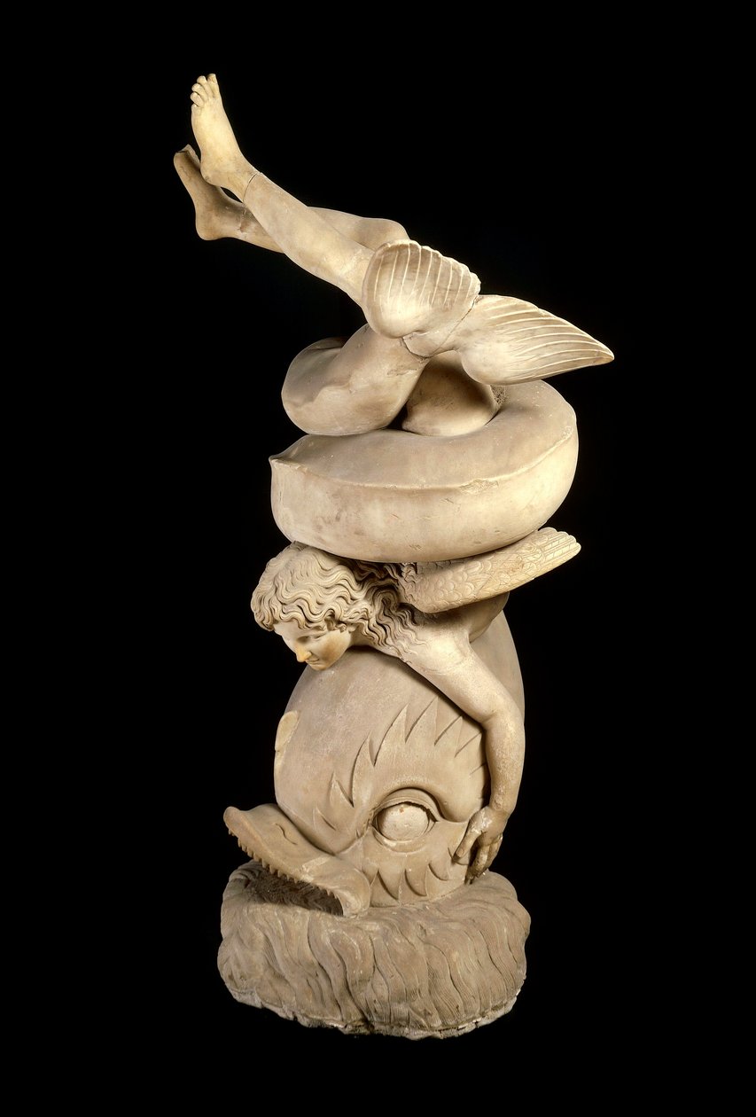 Romersk konst: "" Eros på en delfin "" Skulptur efter ett grekiskt original. Neapel, Arkeologiska museet av Roman Roman