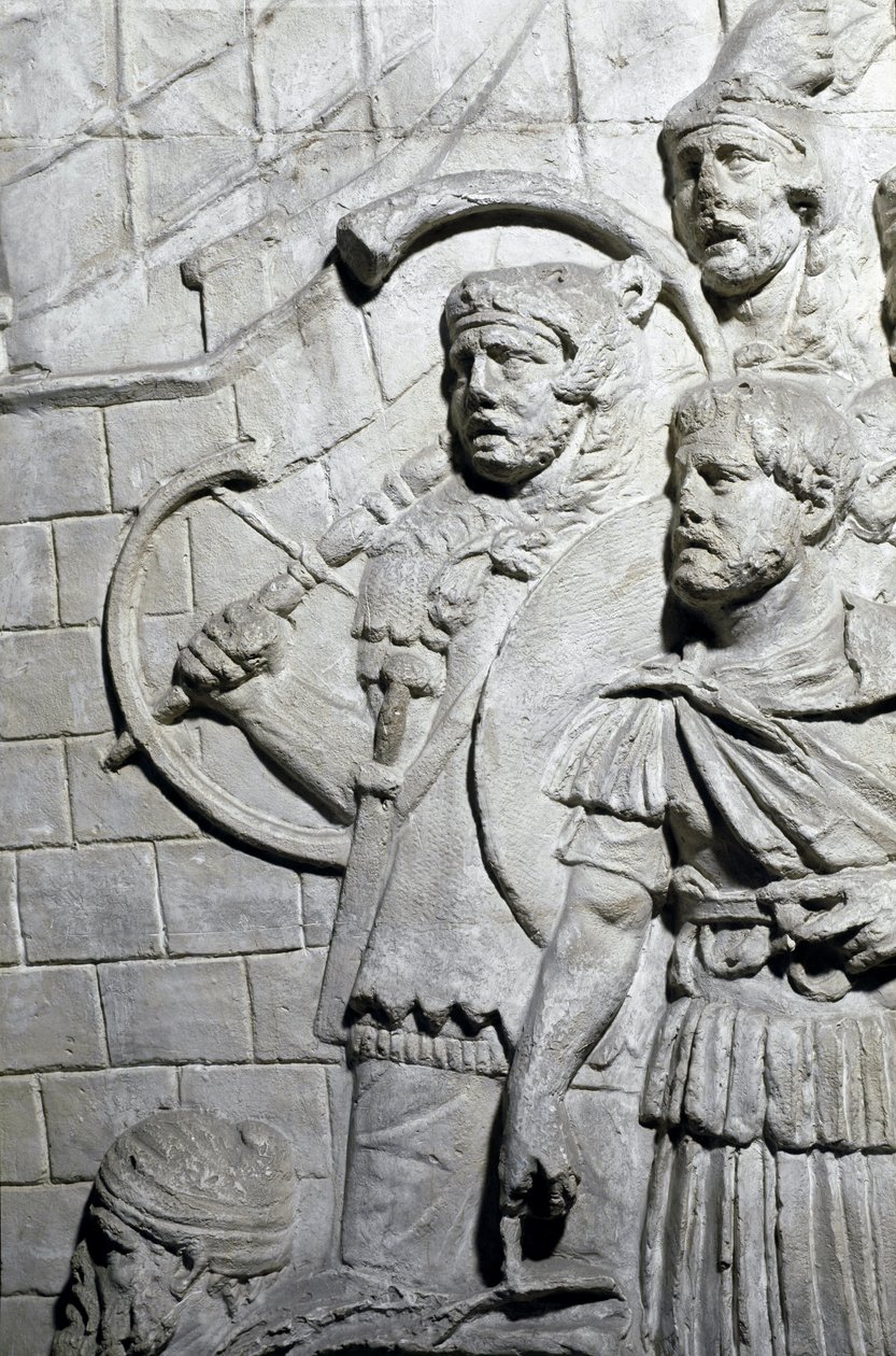 Romersk konst: "" Romerska krigare under det första kriget i Dacia"" Form från 1862 som återger basrelieferna av kolonn Trajanus (kolonn Trajanus) (Colonna Traiana) i Rom byggd under kejsar Trajanus (53-117) regeringstid. . Trajane-kolumnen firar minnet av av Roman Roman