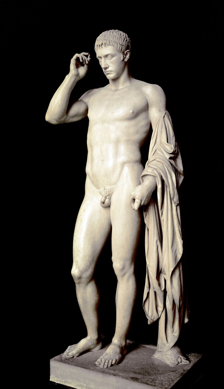Romersk konst: marmorskulptur av Marcus Claudius Marcellus (42-23 f.Kr.), brorson till Augustus, gjord av atenaren Cleomenes, omkring 20 f.Kr., Dim. 190 cm - Paris, Louvren - Begravningsstaty för heder av Marcellus (42-23 f.Kr.), brorson och förste svärson av Roman Roman