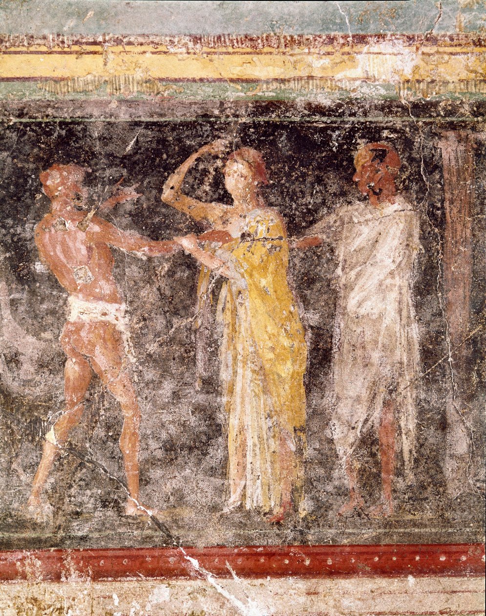 Romersk konst: kampscen mellan en man och en kvinna, från frisen i rum C, Villa Farnesina (romersk konst: kampscen mellan en man och en kvinna, från frisen i rum C, Villa farnesina) Rom museo nazionale romano av Roman Roman