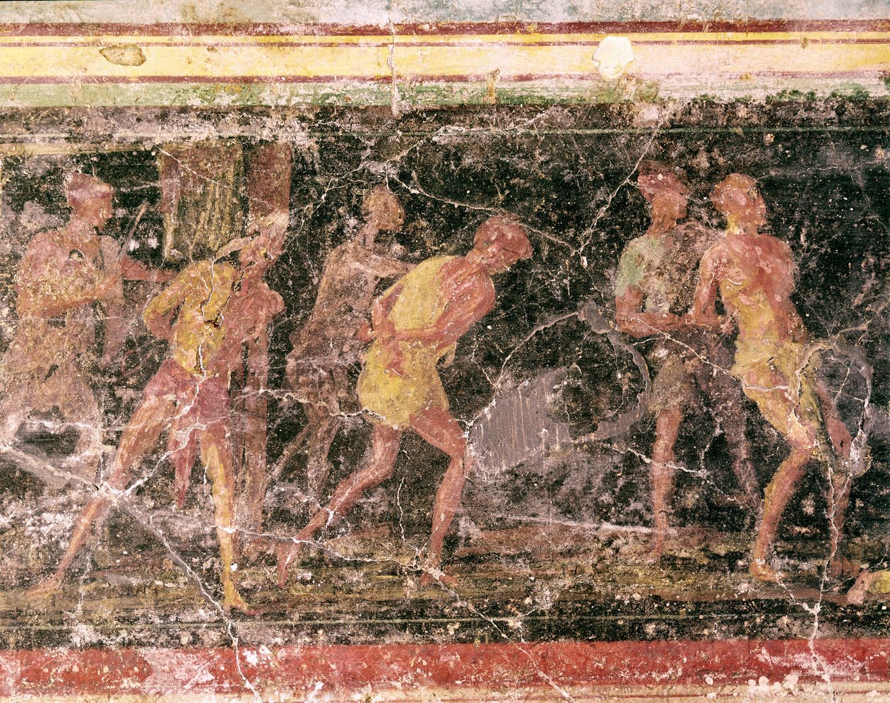 Romersk konst: slavar - detalj av fresken av frisen i rum C, Villa Farnesina (romersk konst: slavar, från frisen i rum C, Villa farnesina) Rom museo nazionale romano av Roman Roman