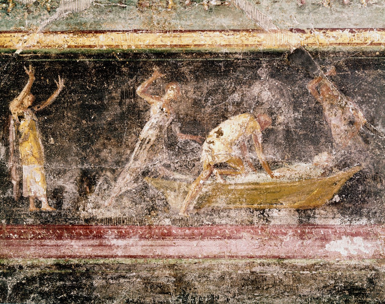 Romersk konst: domen av Bakenranef (Bocchoris) kung av Egypten - detalj av fresken av frisen i rum C, villa Farnesina (romersk konst: dom av kung Bocchoris, från frisen i rum C, Villa farnesina) Rom museo nazionale romano av Roman Roman