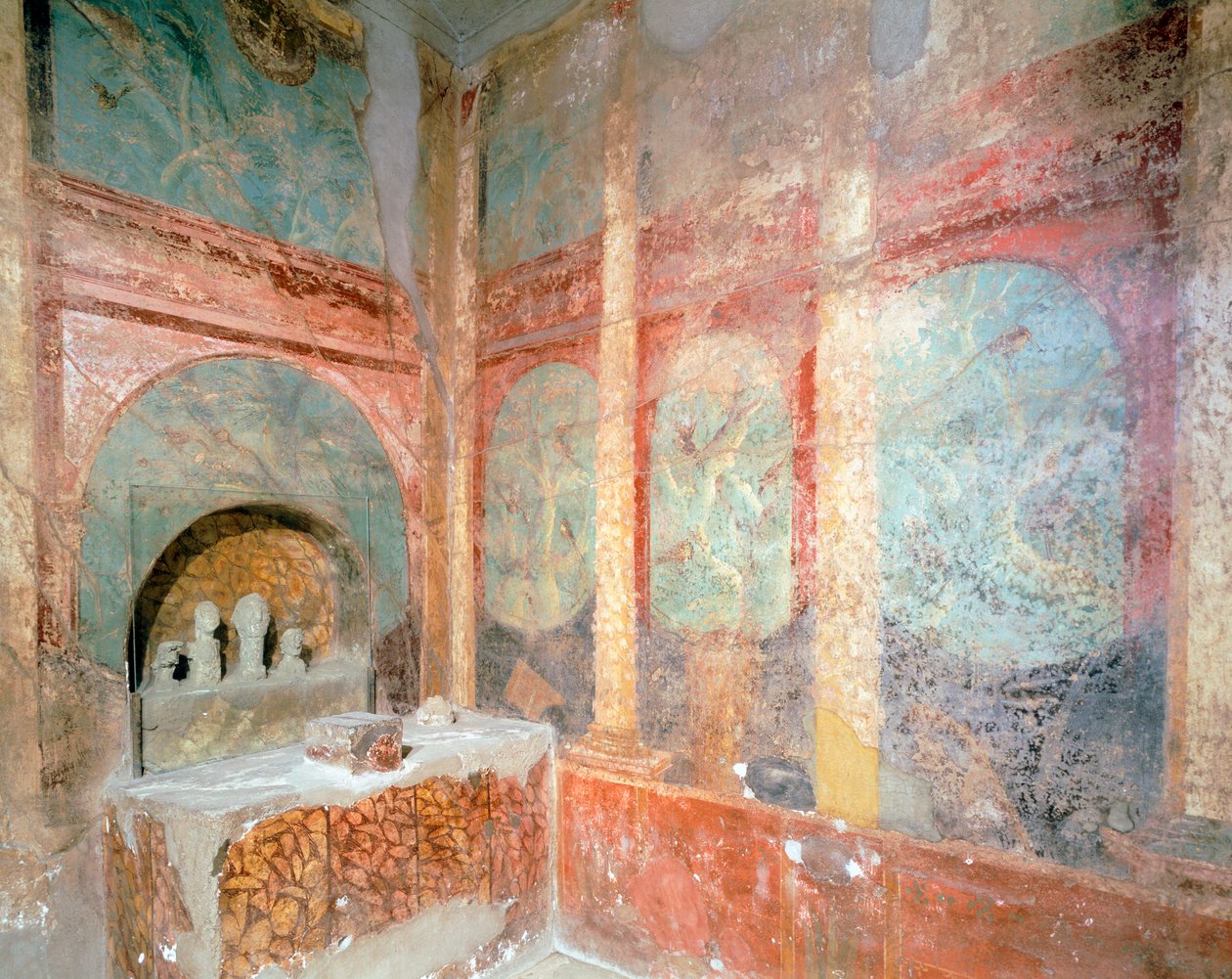 Rum tillägnat husdyrkan av Lares, House of Menander, Pompeji, Kampanien, romersk civilisation av Roman Roman