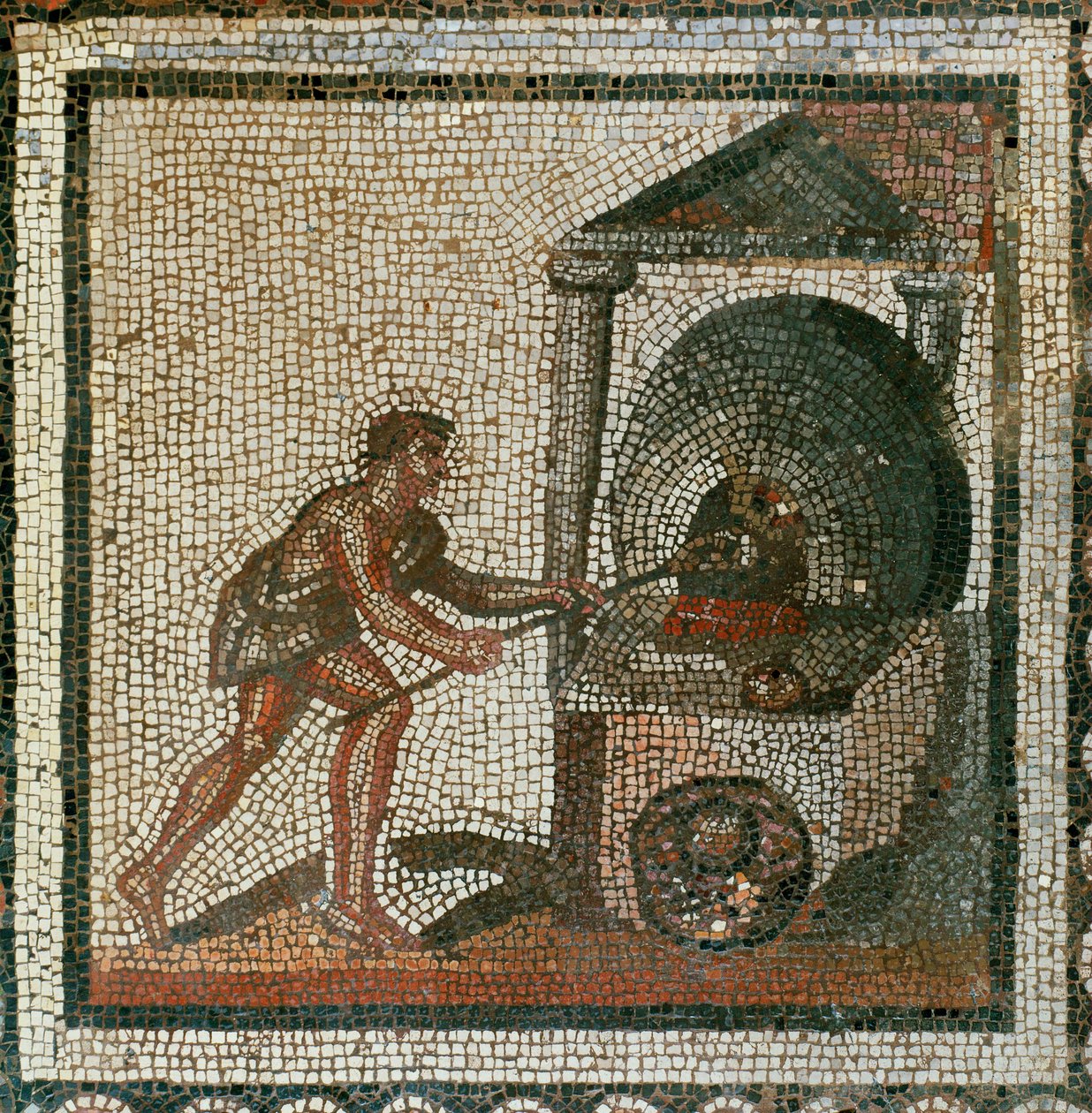 Skjuter in bröd i ugnen (mosaik) av Roman Roman