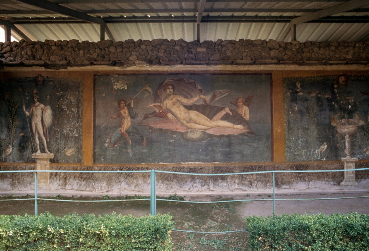 Venus i skal, fresk från peristylium i House of Venus in Shell, Pompeji (UNESCOs världsarvslista av Roman Roman