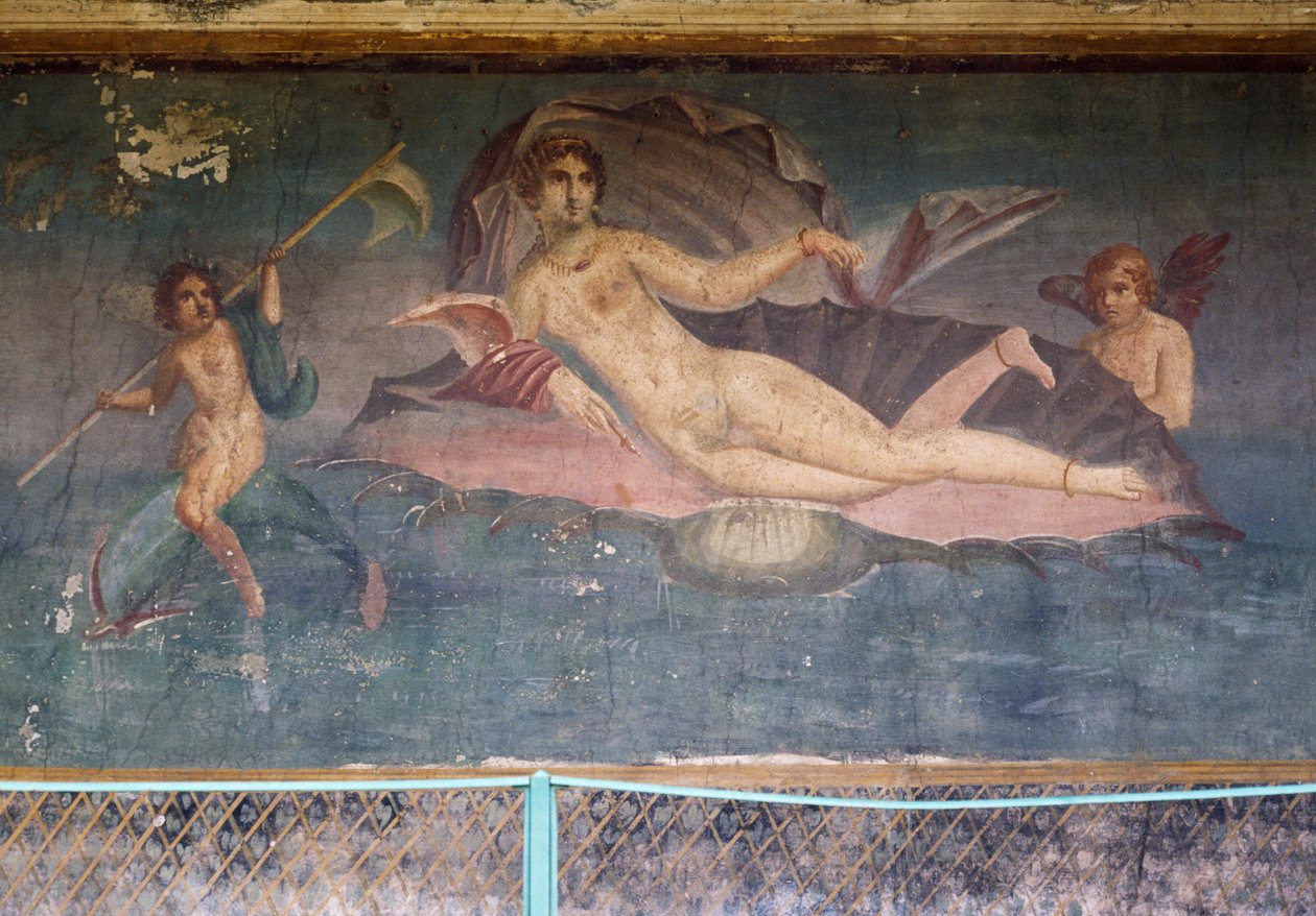 Venus i skal, fresk från peristylium i House of Venus in the Shell, Pompeji (UNESCOs världsarvslista av Roman Roman