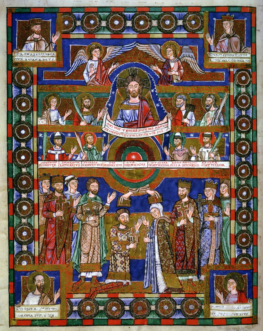 Kröning av Henrik Lejonet och hans äktenskap med Matilda, från Henrik Lejonets evangelium av Romanesque