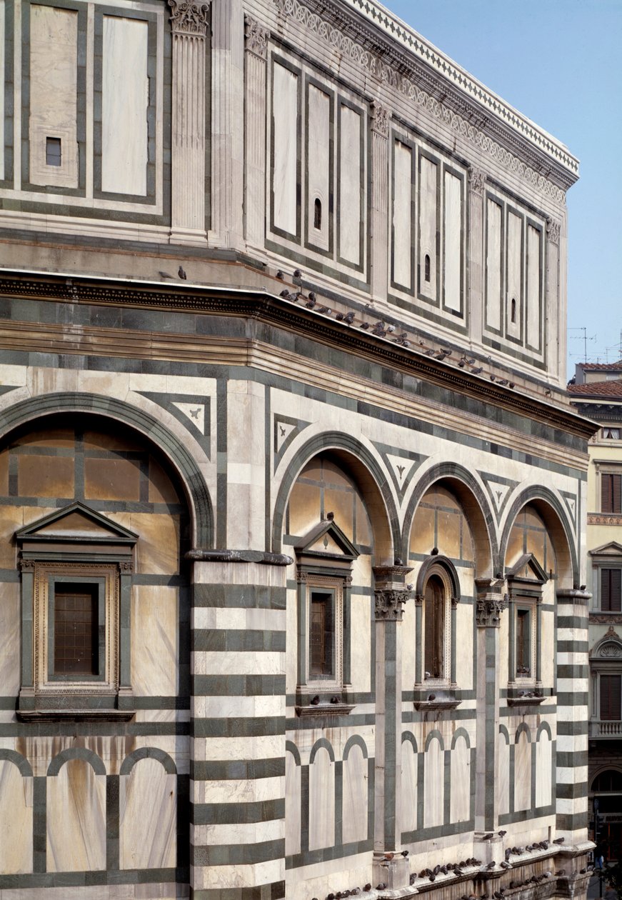 Exteriör vy av Baptisteriet St John the Baptist (Florence Baptistery) av Romanesque