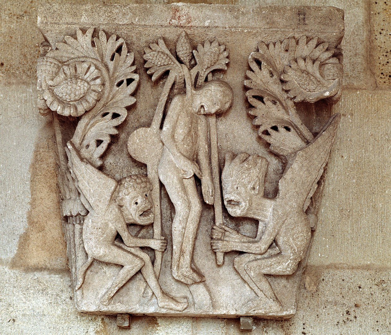 Hängning av Judas (ristad huvudstad) av Romanesque