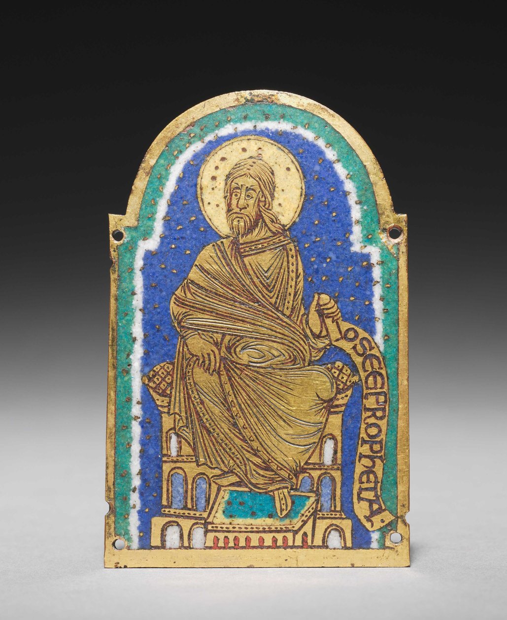 Platta: Sittande profet från en relikvieskrin: Osea (Hosea), ca 1170-1180 (förgylld koppar, champlevé-emalj) av Romanesque