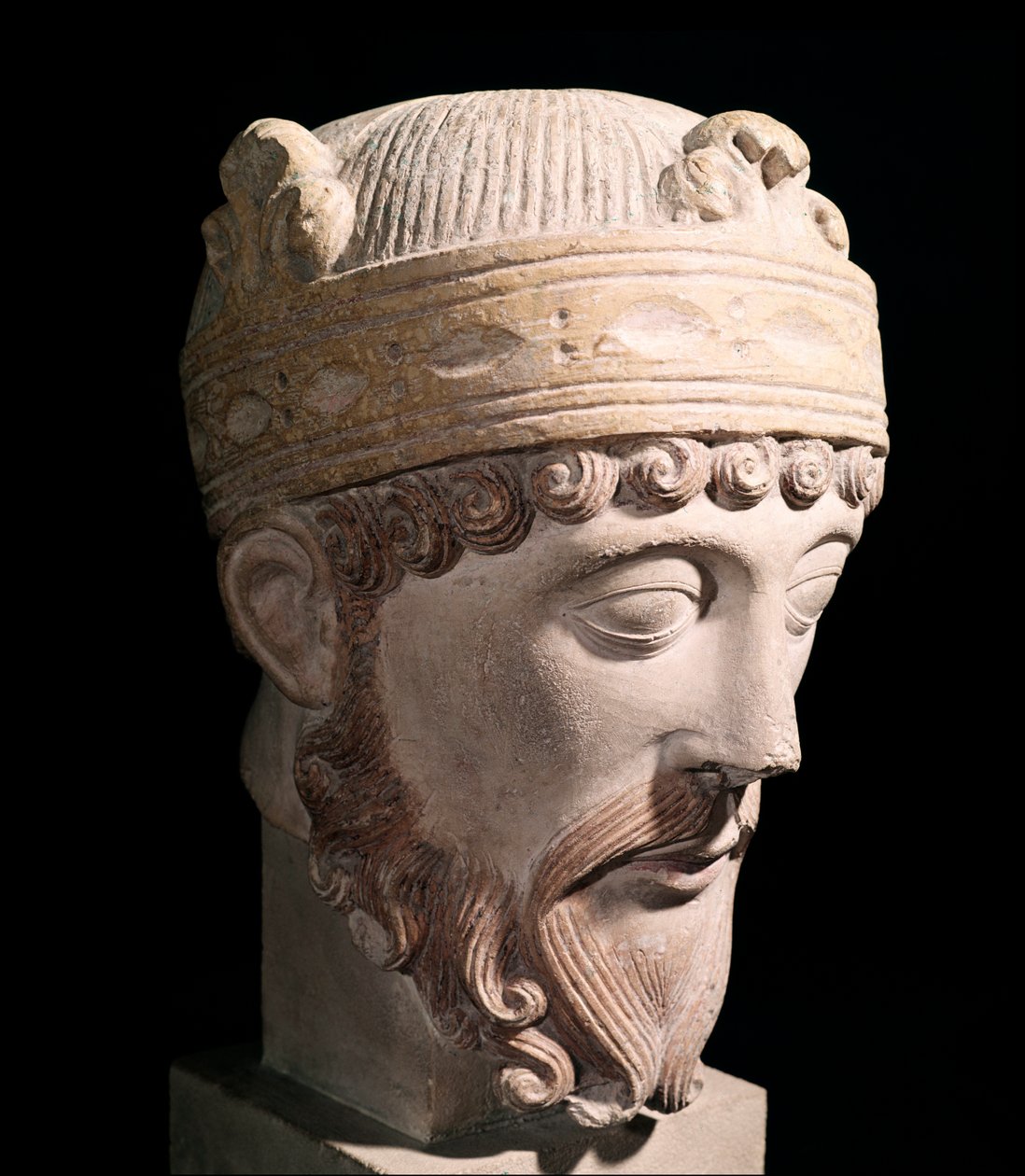 Porträtt av den karolingiske kungen av West Francia Lothair (stenskulptur av Romanesque