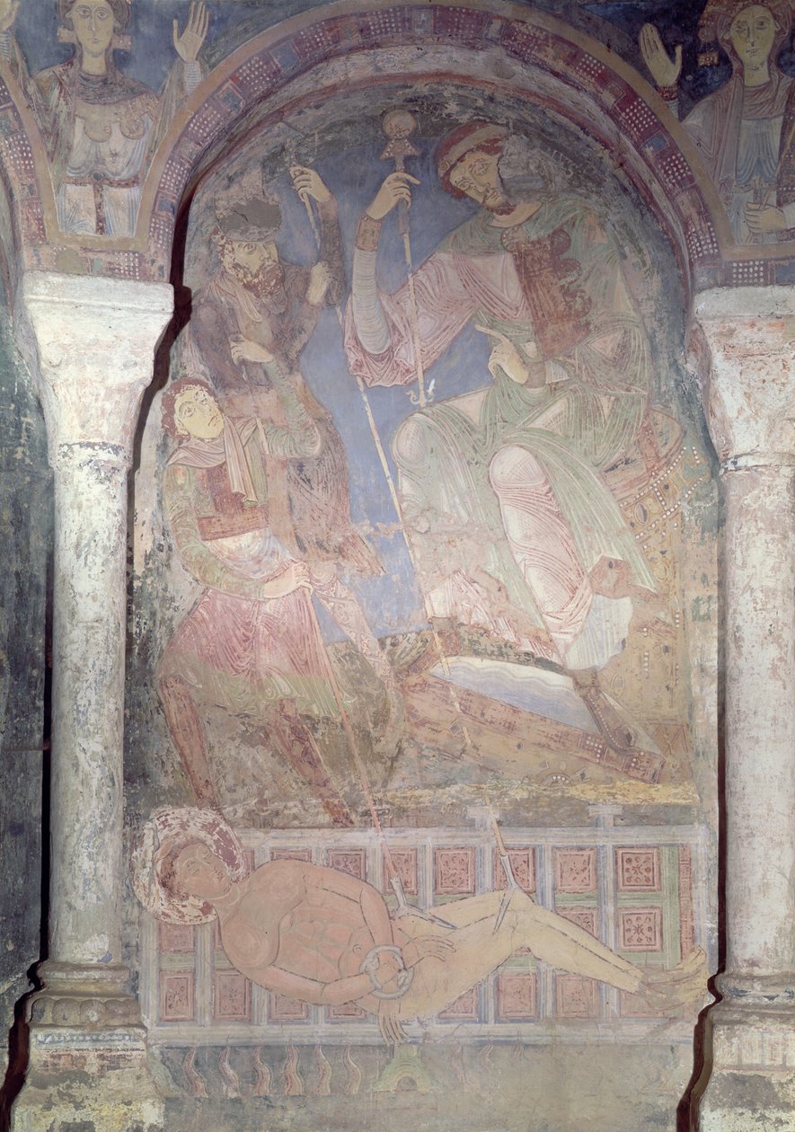The Martyrdom of St. Lawrence i närvaro av prefekten Dacien, tidigt 1100-tal av Romanesque