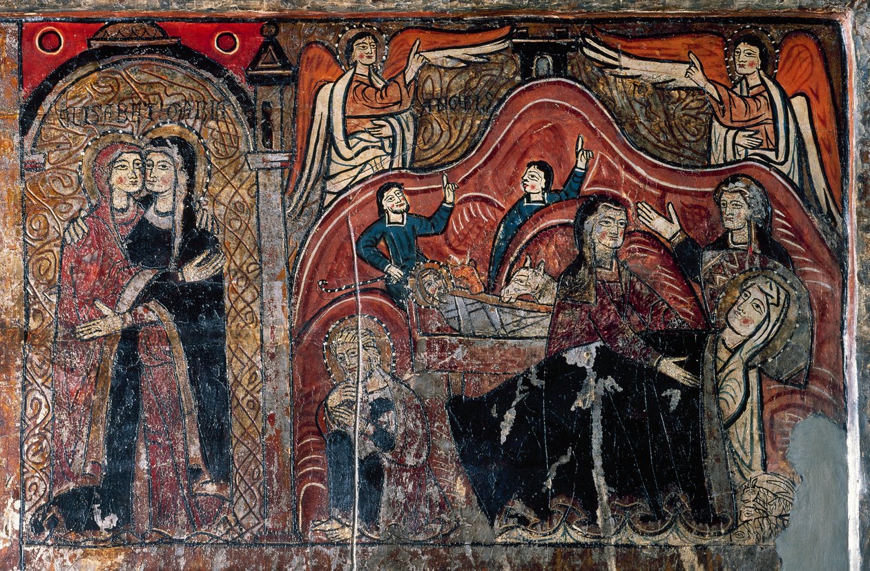 Visitationen och födseln med barnmorskorna Celomi och Salome, detalj av Romanesque