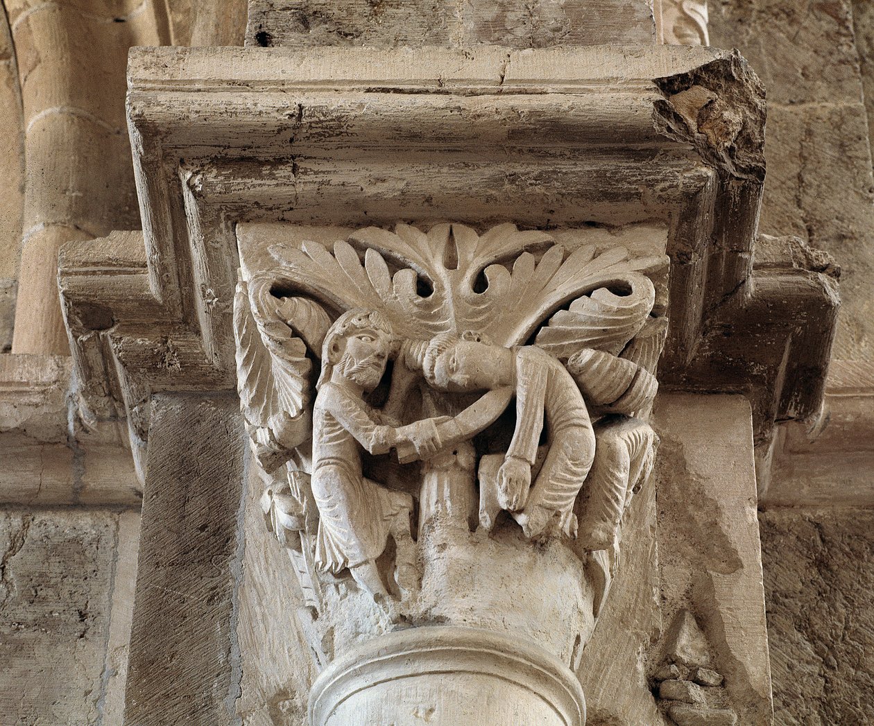 Kains död (ristad huvudstad) av Romanesque