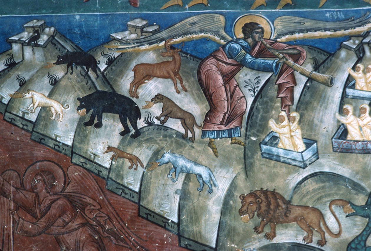 Djur som digorgerar, detalj från The Last Judgement, 1547-50 av Romanian School