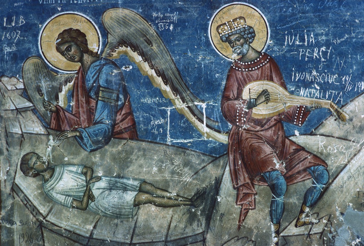 Death of the Just, detalj från The Last Judgement, 1547-50 av Romanian School