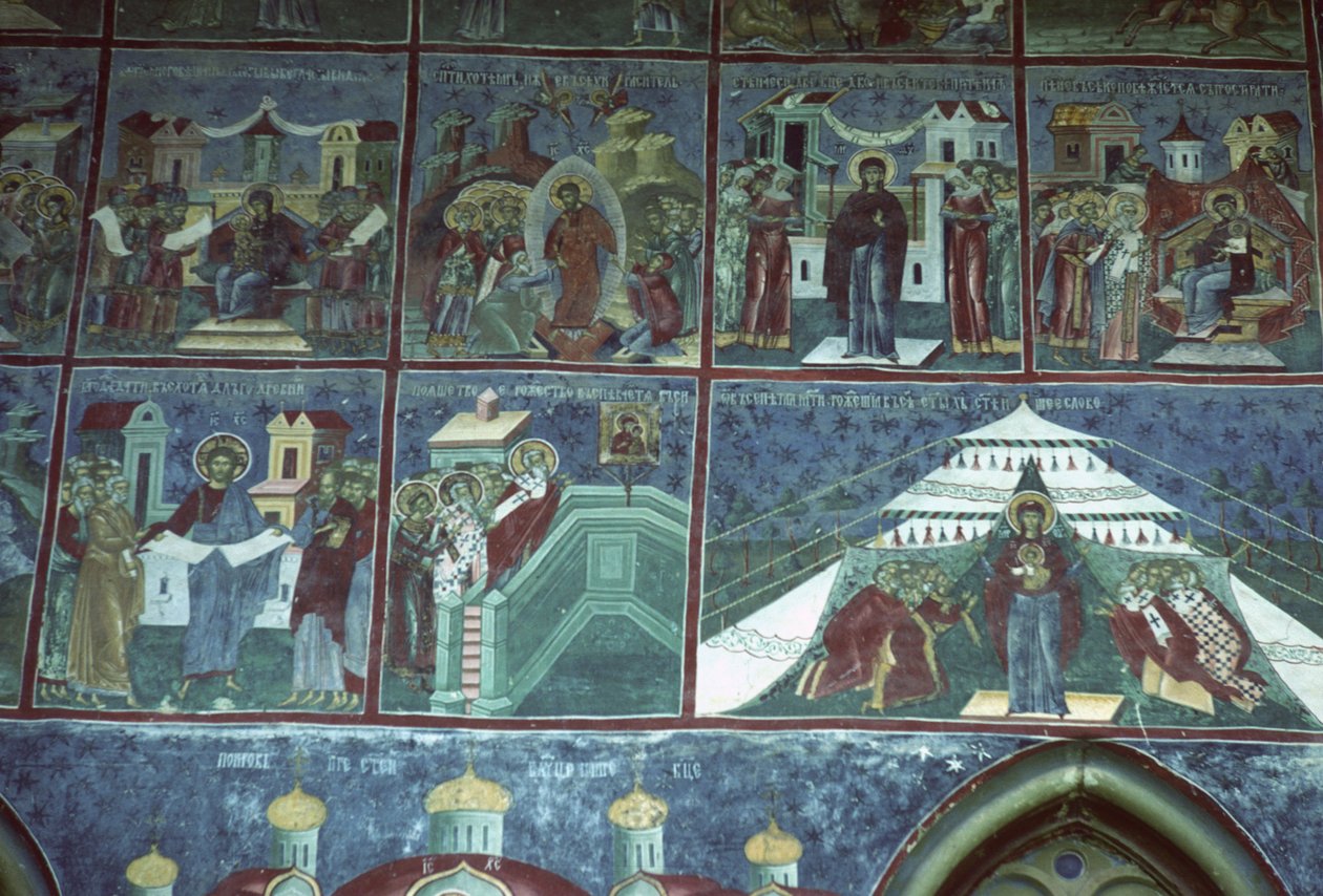 Jungfrusång, södra väggen i kyrkan, c.1601 av Romanian School