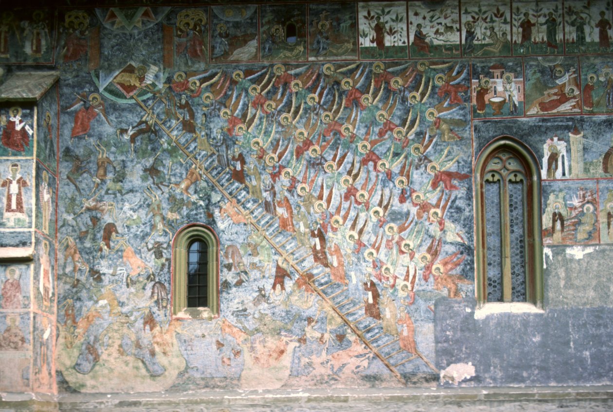 Himmelsstege, målning på kyrkans norra framsida, ca 1601 av Romanian School