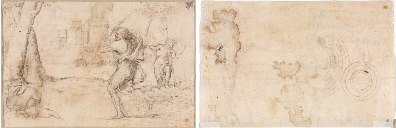 Romulus och Remus Hittade av Faustulus (höger) Koncentriska cirklar (verso) av Romanino