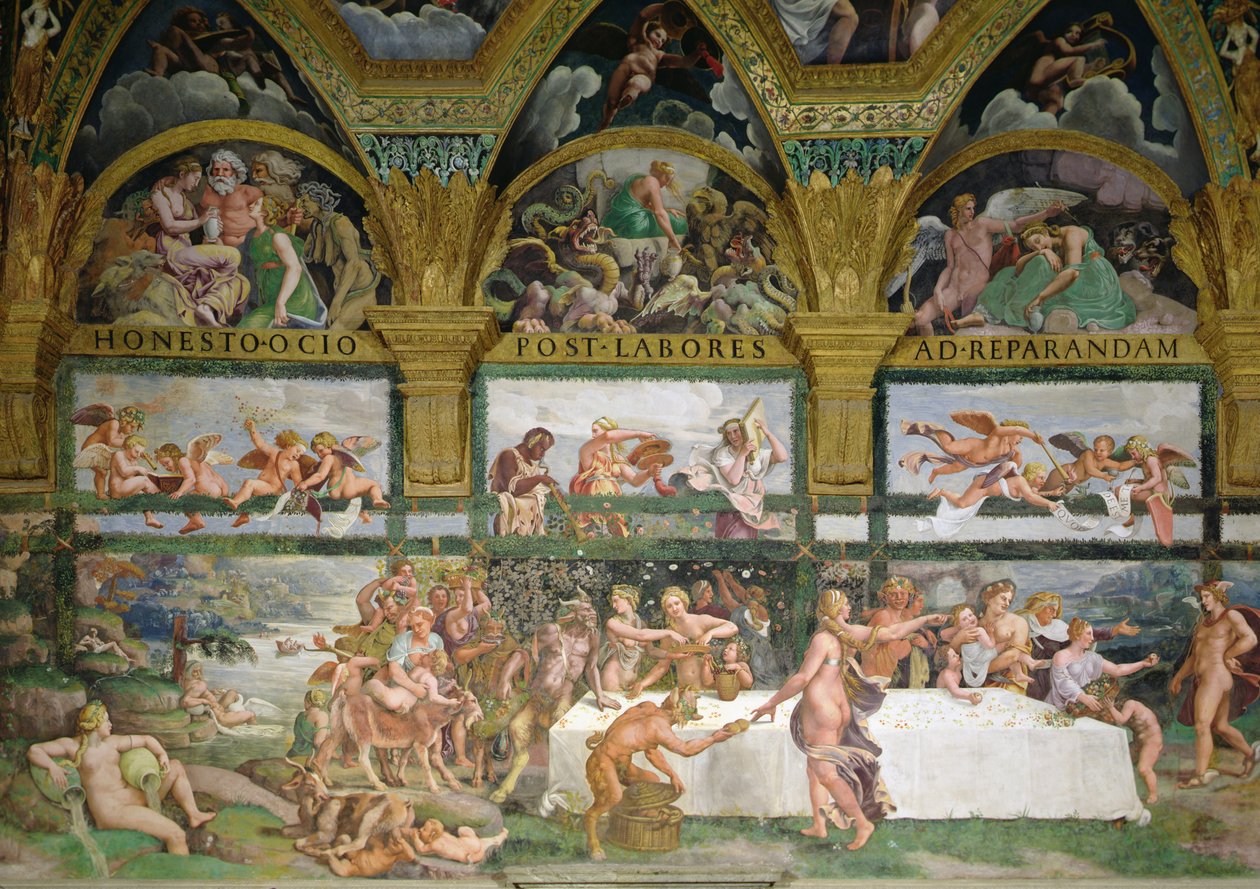 Amors och Psyches kammare, Förberedelser för gudarnas bankett för Amors och Psyches bröllop av Romano Giulio