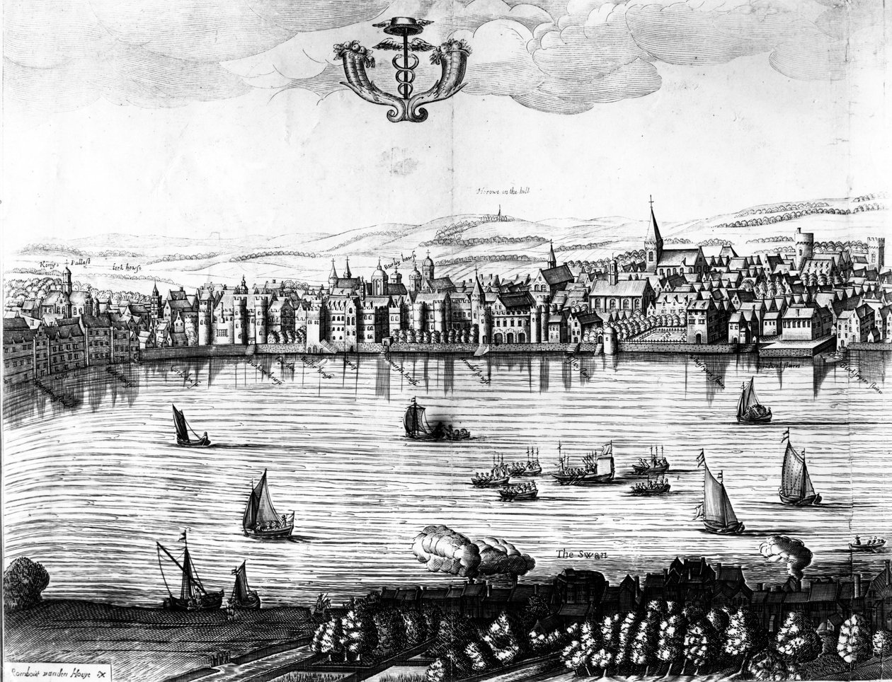 En utsikt över Themsen från Southwark, 1650 av Rombout Van den Hoeye