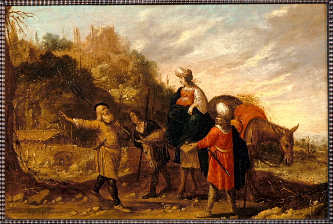 Guehazi återvänder från Sunamite-huset och går för att träffa Elisee. 1644 ... av Rombout van Troyen