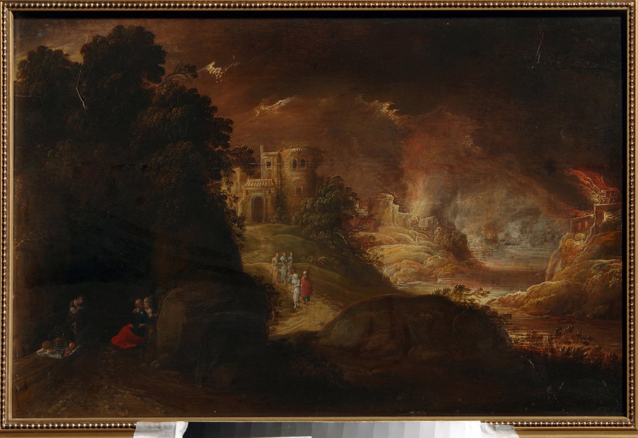 Sodom och Gomorra. Målning av Rombout van Troyen (cirka 1605-cirka 1650), olja på duk. holländsk konst av Rombout van Troyen