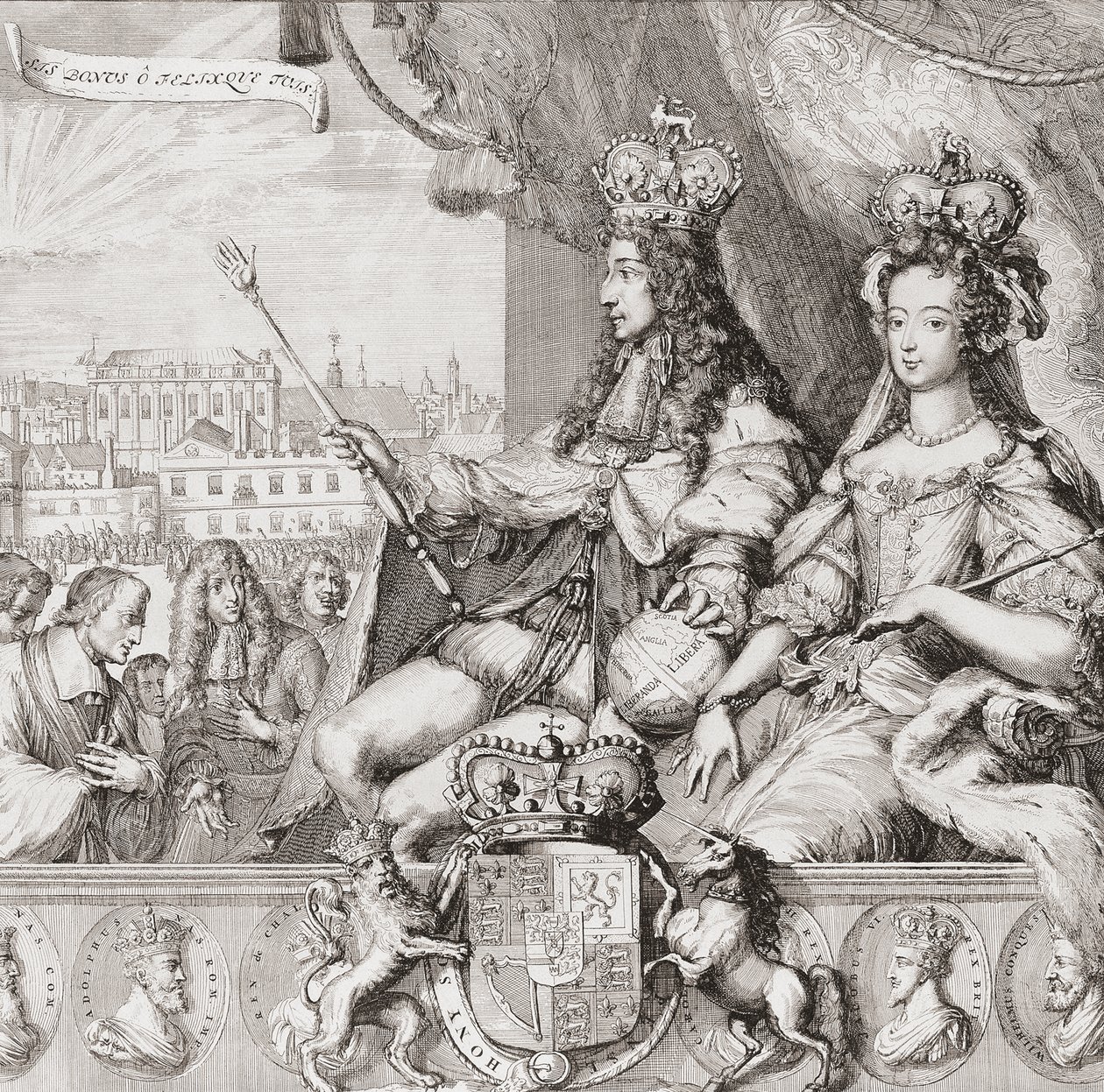 Kröning av den engelske kungen William III och Queen Mary II den 11 april av Romeyn de (after) Hooghe