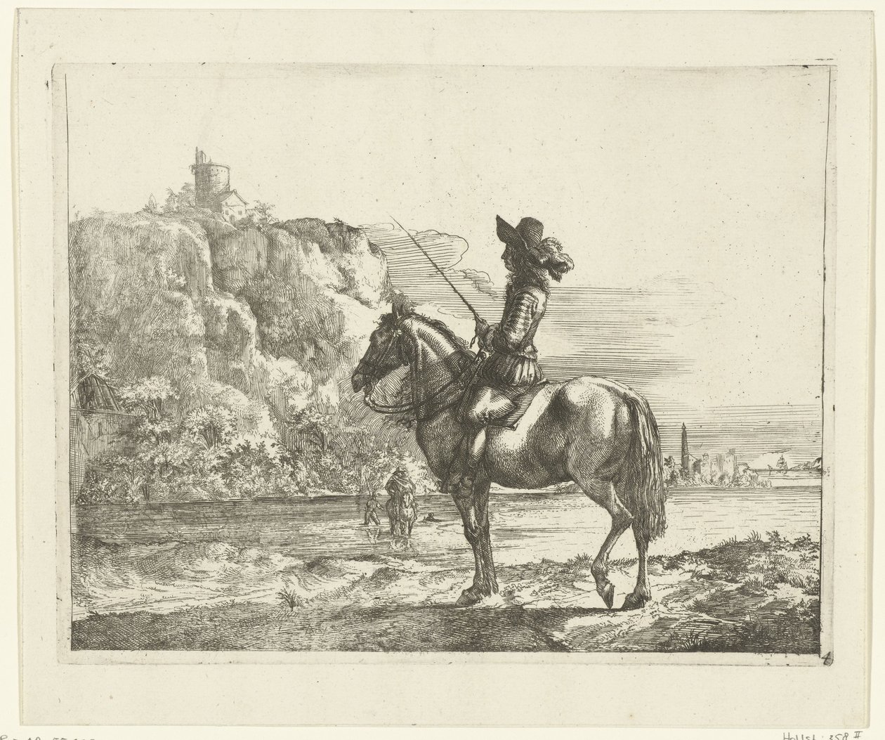 Ryttare vid en flod. av Romeyn de Hooghe (attributed to)