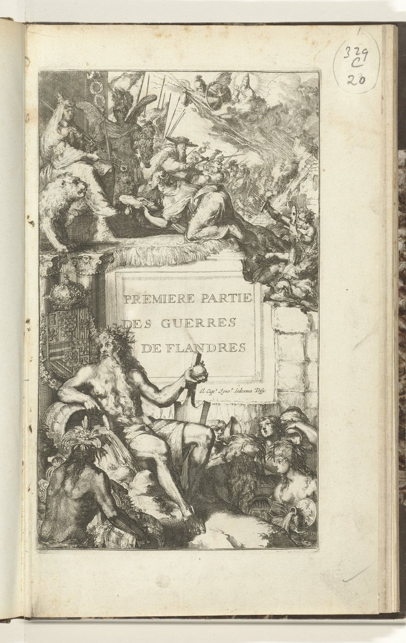 Titeltryck för den första delen av Guerres de Flandres Premier partie des Guerres de Flandres (titel på objekt) Guerres de Flandres (serietitel) av Romeyn de Hooghe (attributed to)
