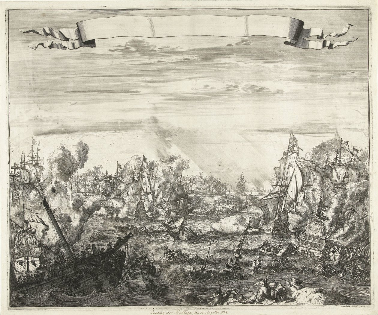 Slaget vid Malaga, 1704 av Romeyn de Hooghe (attributed to)