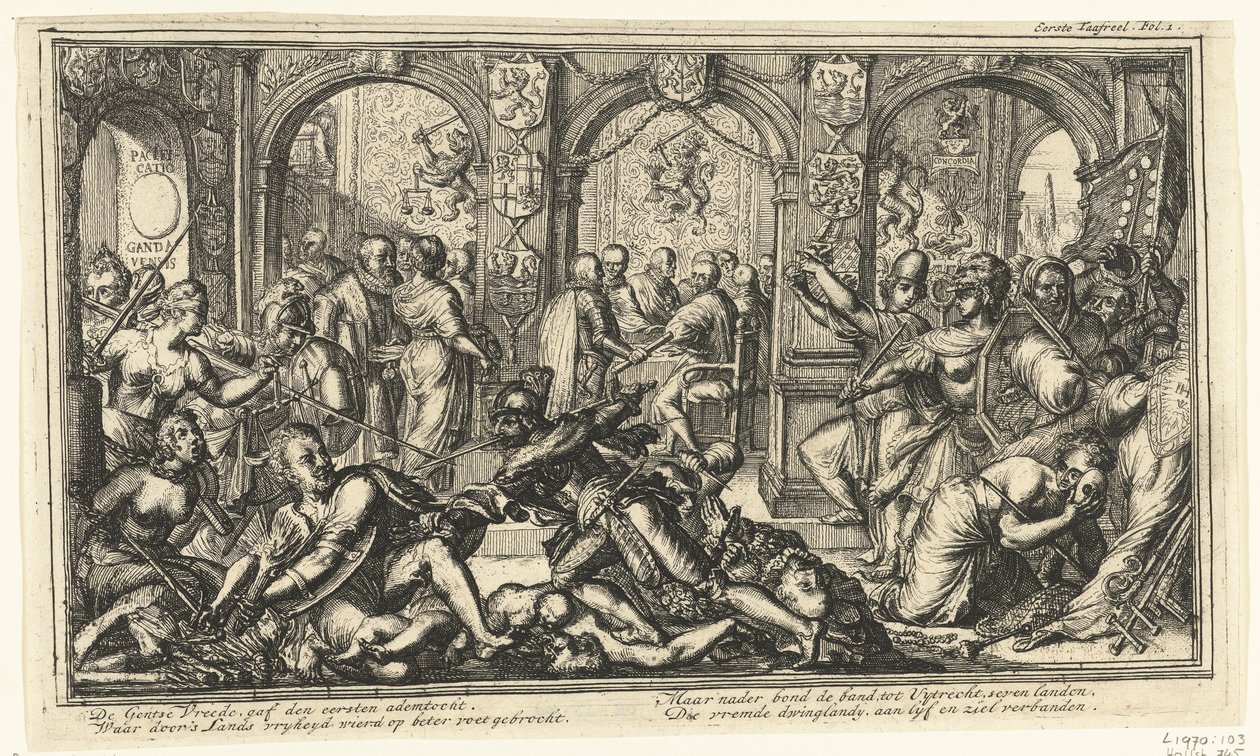 Allegori av Unionen av Utrecht, 1579 av Romeyn de Hooghe