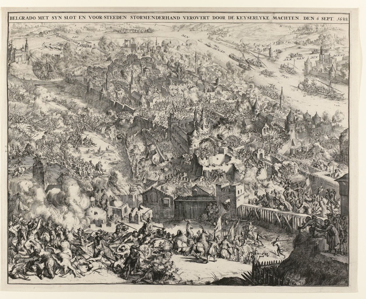 Belgrad togs med storm av Maximilian Emanuel, kurfursten av Bayern, 6 september 1688 av Romeyn de Hooghe