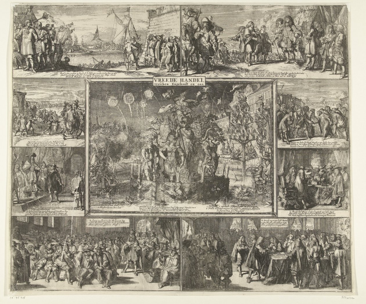 Freden i Westminster, 1674 Fredshandel mellan England och oss (titel på objekt) av Romeyn de Hooghe