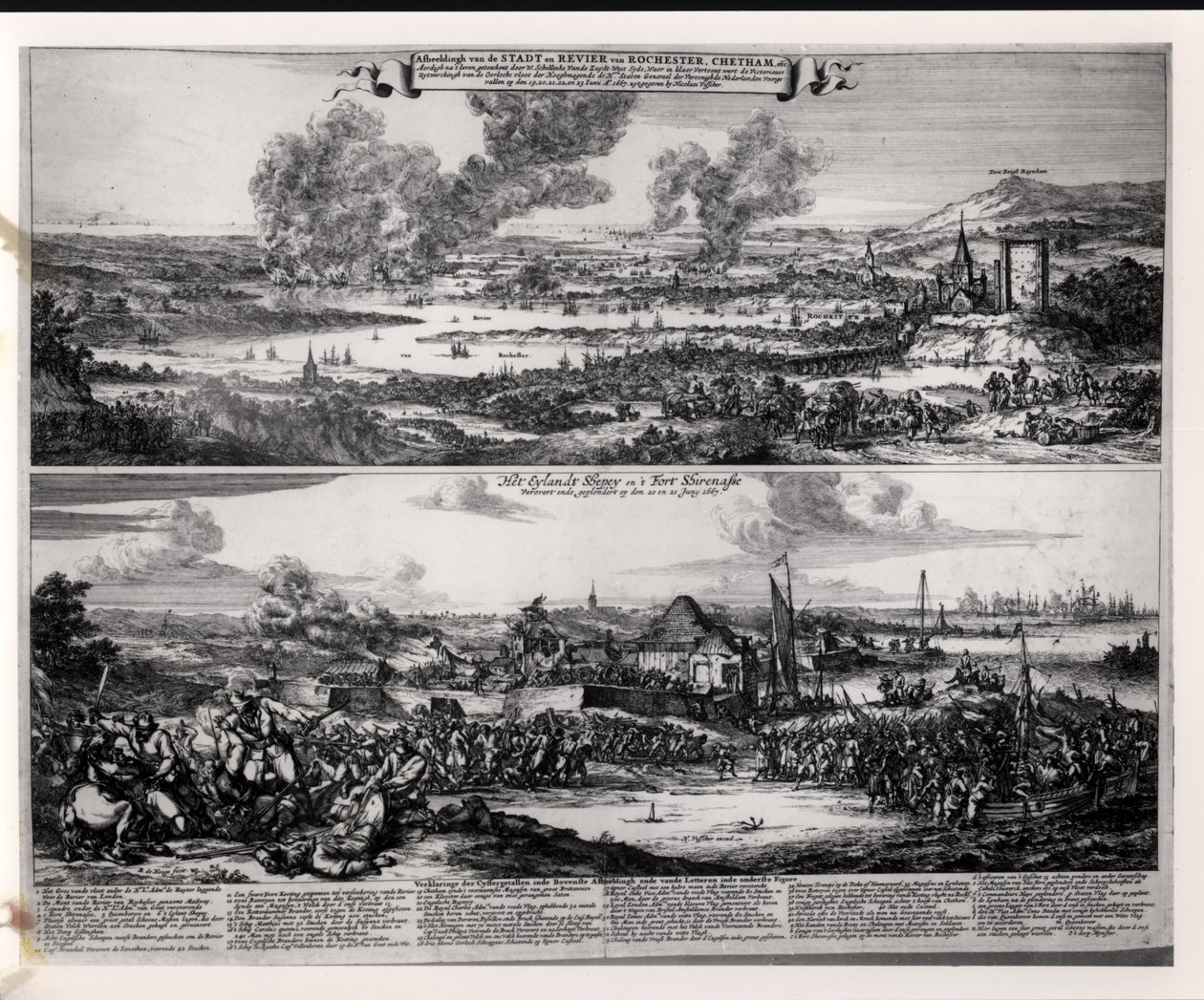 Holländskt angrepp på floden Medway den 20 och 21 juni 1667, graverat av Nicolas Visscher (1618-1709). av Romeyn de Hooghe