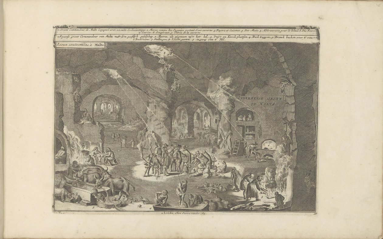Grotten på Malta Onderaerse Gront op Malta / Underjordiska platser på Malta (titel på objekt) Öst- och Västindien och andra platser (serietitel) av Romeyn de Hooghe