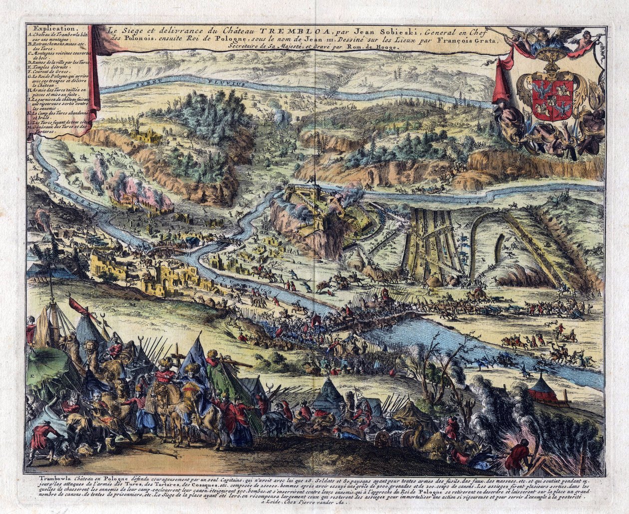 Guerre polono turque (1672-1676) -La bataille de Trembowla (Terebovlia, Ukrine) - Belägringen av Trembowla 1675 - Oeuvre de Romeyn de Hooghe (1645-1708) - 1690 - Etsning, akvarell - 35.6 -42x42x Privatsamling av Romeyn de Hooghe