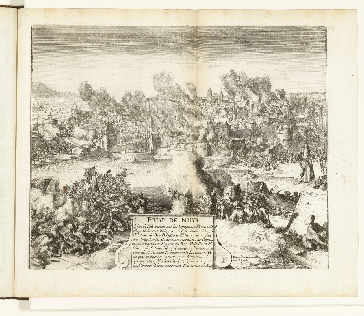 Intagande och plundring av Neuss, 1586 Prize de Nuys (titel på objekt) Guerres de Flandres (serietitel) av Romeyn de Hooghe