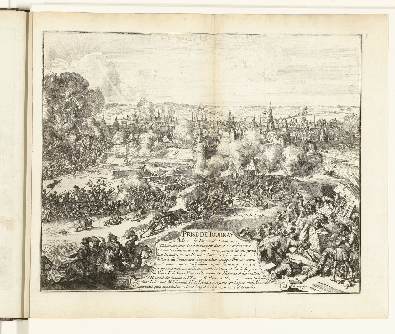 Infångandet av Tournai, 1581 Prize de Tournay (titel på objekt) Guerres de Flandres (serietitel) av Romeyn de Hooghe