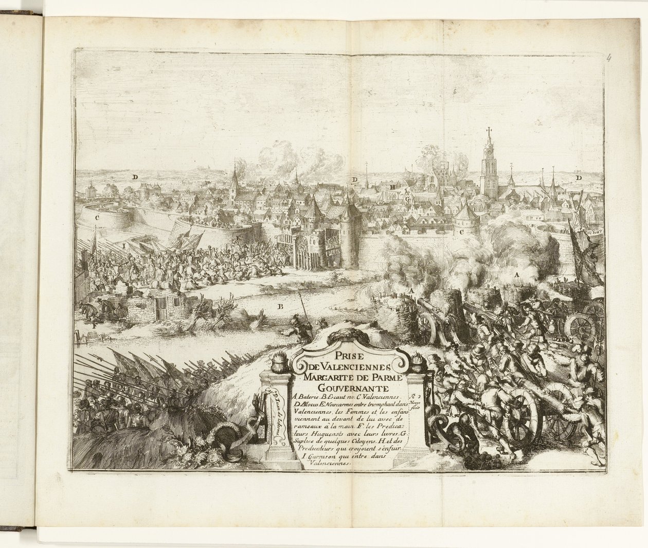 Inname van Valenciennes, 1567 Capture of Valenciennes (titel på objekt) Wars of Flanders (serietitel) av Romeyn de Hooghe