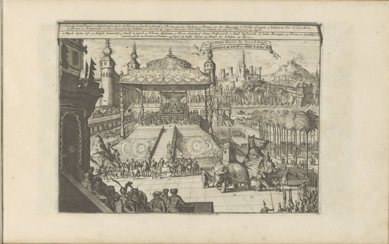 Koninklijk hof i Mongoliet Mongols Hof en Hofpracht / Court and Royal Pump of the Great Mogul (titel på objektet) Öst- och Västindien och andra platser (serietitel) av Romeyn de Hooghe
