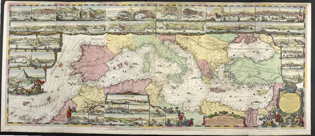 Karta över Medelhavet, från "De Fransche Neptunus och Atlas Maritime and Suite du Neptune François", av Charles Pene och Pieter Mortier av Romeyn de Hooghe