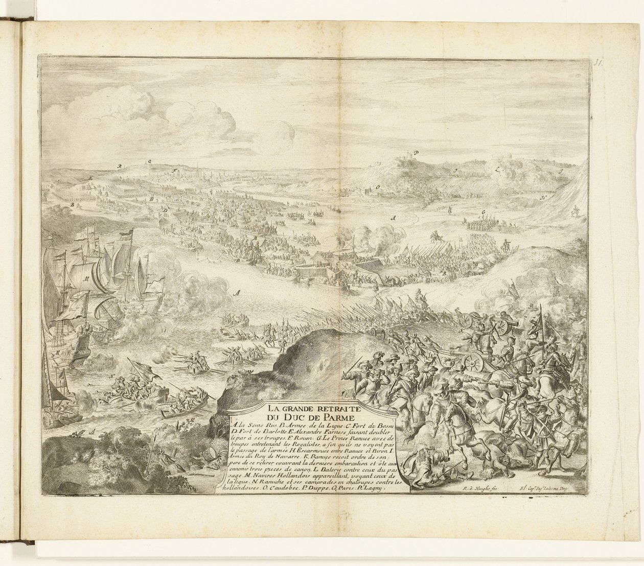 Retreat av hertigen av Parmas armé, 1592 La grande retreat du duc de Parme (titel på objektet) Guerres de Flandres (serietitel) av Romeyn de Hooghe
