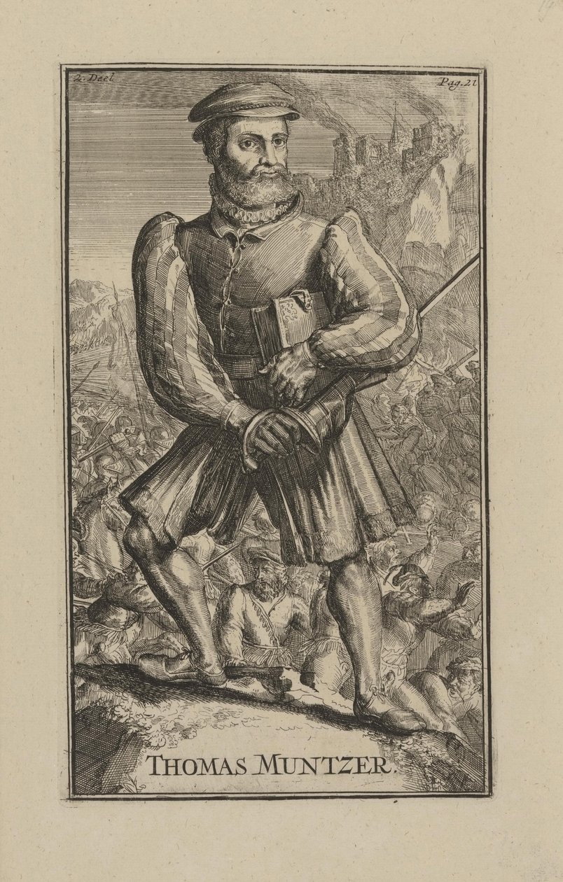 Thomas Muntzer (Munzer) (ca 1489-1525), ambulerande präst och religiös ledare för bondekriget i Tyskland - Barock: Porträtt av Thomas Muentzer av Hooghe, Romeyn de (1645-1708) av Romeyn de Hooghe
